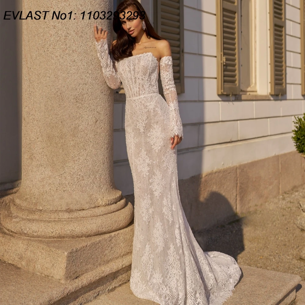 

EVLAST Customized Sexy 2026 Mermaid Wedding Dress Sequins Applique Pearls Crystal Beading Bridal Gown Vestidos De Novia TMD122