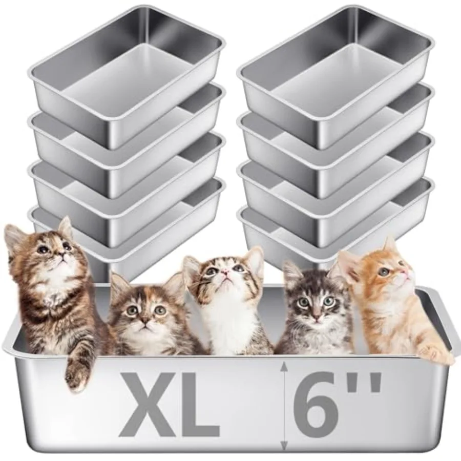 

10 Pack Stainless Steel Litter Box for Cat 23.5 x 15.5 x 6 Inch Extra Large Metal Litter Box Non Stick Litter Pan with High Sid