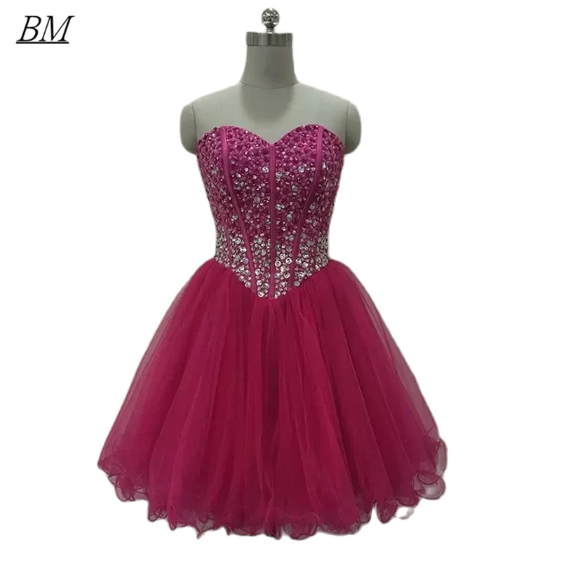 New Elegant Short Homecoming Dresses Crytsal Tulle Lace Up Birthday Graduation Mini Prom Party Cocktail Gowns