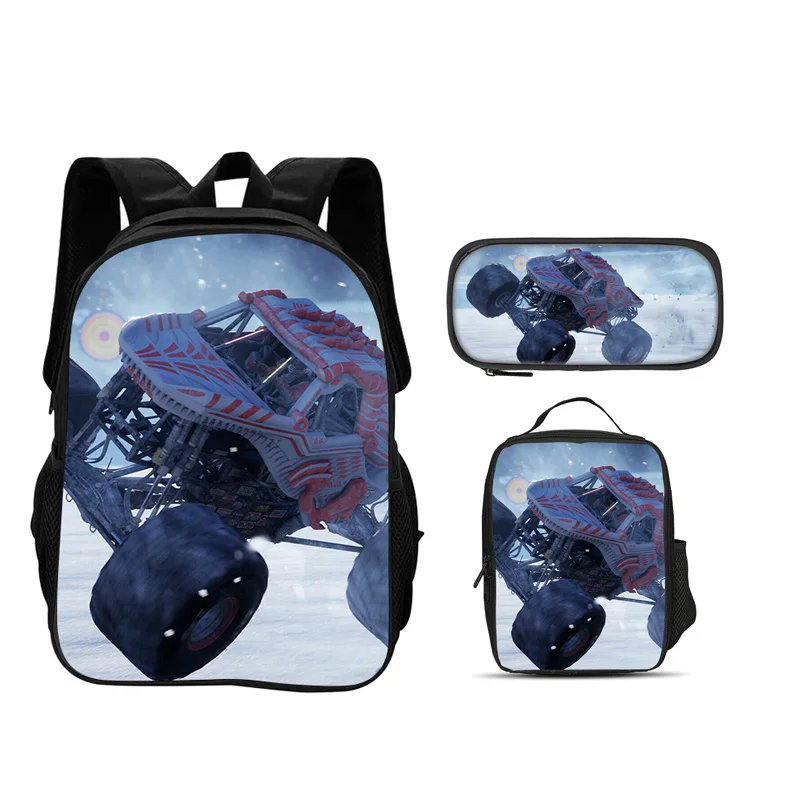 

Monster Jam backpack, pencil case ice pack 3Pcs set cartoon print, new trend, best campus companion for students going to school