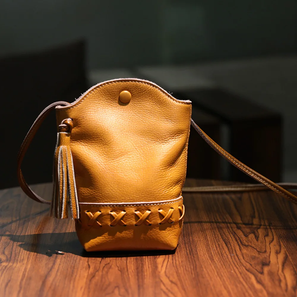 

Сумка через плечо из натуральной кожи с бахромой на одно плечо в стиле ретро, сумка через плечо для телефона