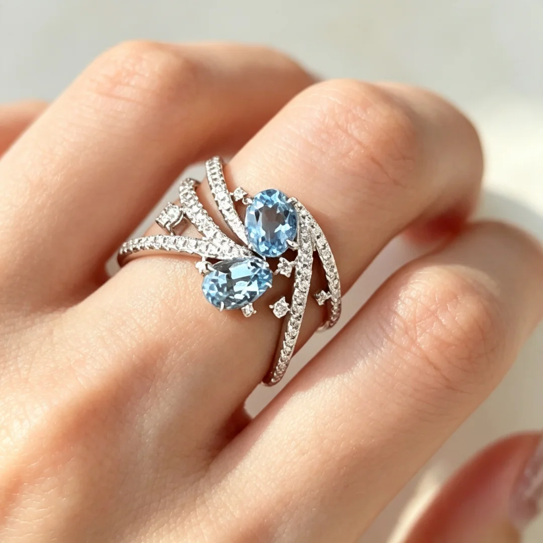 925 Sterling Silver Light Luxury Fashion Ring with Micro-set Teardrop, Pear-shaped and Oval Zircon