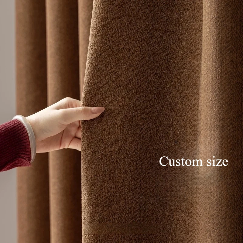 New Middle Ages Style Cotton and Linen Maillard Silent Blackout Curtains for Living Dining Room Bedroom Finished Customization