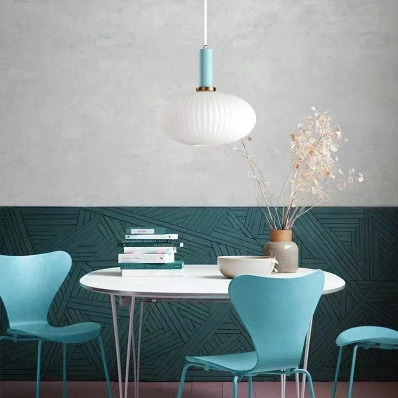 White Glass LED Pendant Lamp Modern Hanging Chandeliers Lighting Fixture Dining Room Kitchen Home Droplight Bedroom Bedside Lamp