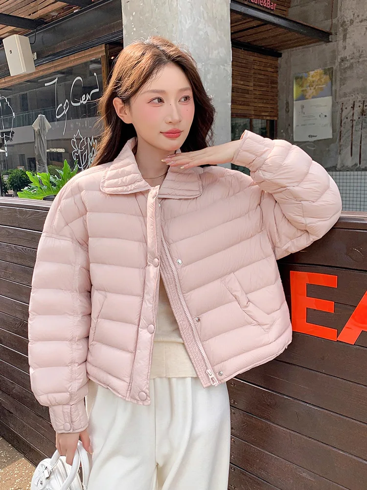 Herfst/Winter Nieuwe 90 Witte Eendendons Lichtgewicht Varkensvlees Rib Ontwerp Reverskraag Veelzijdig Donsjack Korte Jas