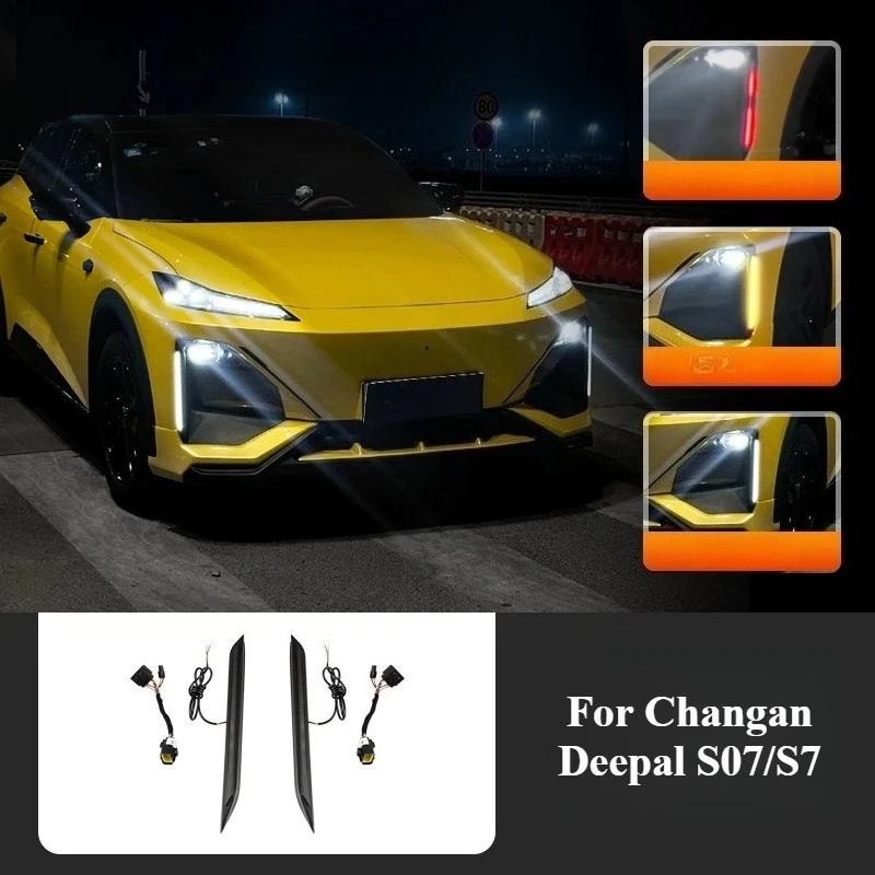 2Pcs White Led Daytime Running Light Front Fog Lamp Yellow Turn Singal DRL Start Up Red Flowing Lights For Changan Deepal S07/S7