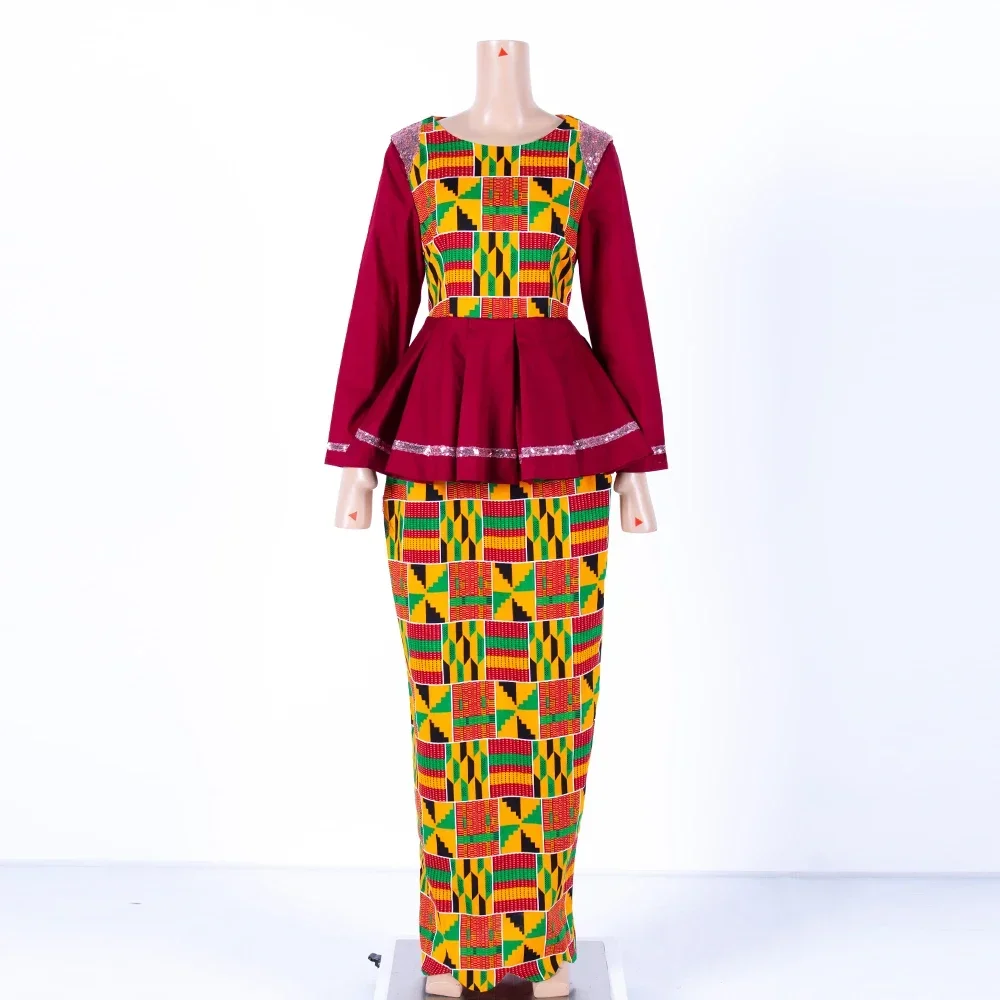 2 Pieces Set Women Outfit Traditional African Clothing Women Party Dress Skirts Custom Made Dashiki Tops + Skirts WY8780