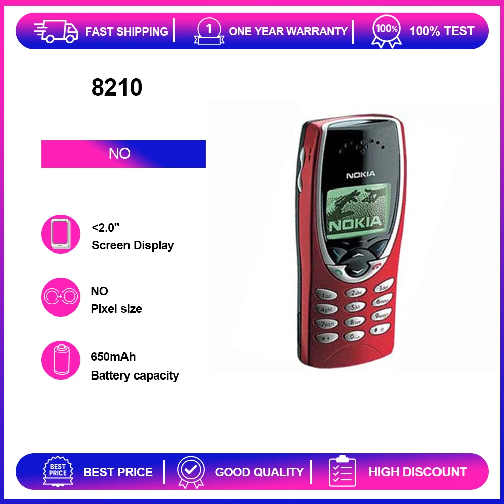 هاتف Nokia 8210 مكبر الصوت المجدد غير مقفول بلوحة المفاتيح العبرية العربية الروسية
