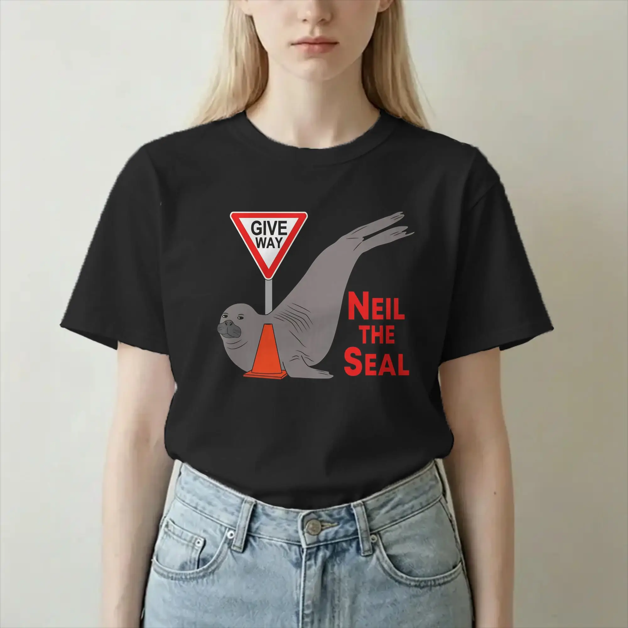 Neil the Seal Give Way to Neil the Seal T-Shirt for Men Women Pure Cotton Tee Shirt Round Collar Short Sleeve T Shirts Clothing