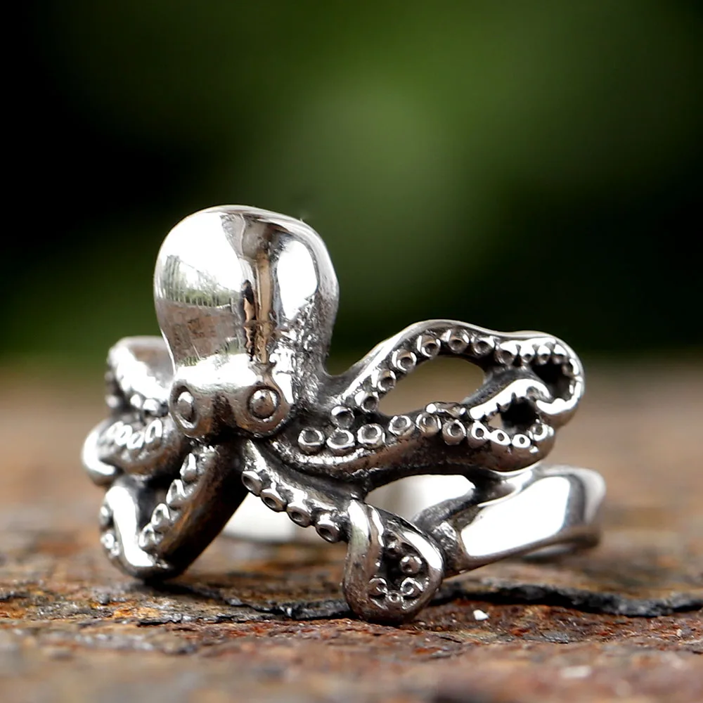 New 316L Stainless Steel Vintage COOL Octopus Ring With Patterns Gothic For Men Women Punk Motorcycle Jewelry Party GIFT