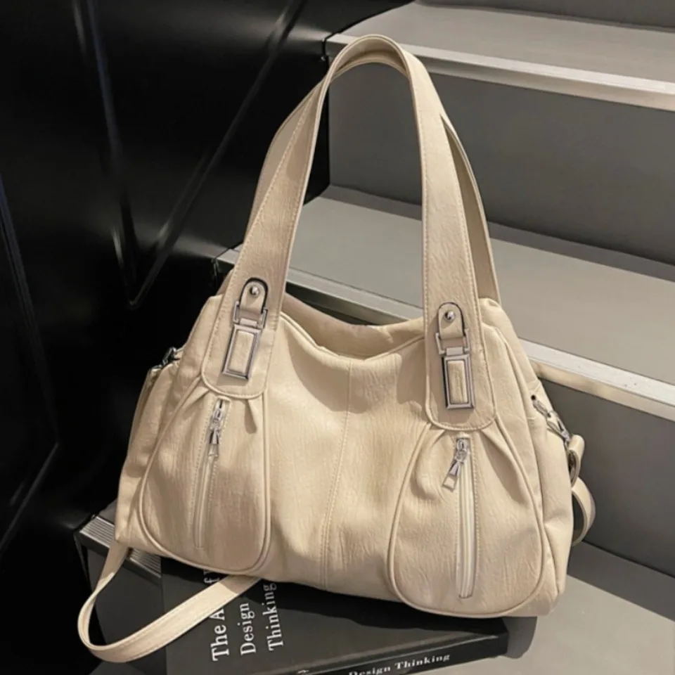 

Soft Leather Large Capacity Hobo Tote Bag 2 Layers Top Handle Shoulder Crossbody Tote Bag Casual Daily Commute Bags for Women