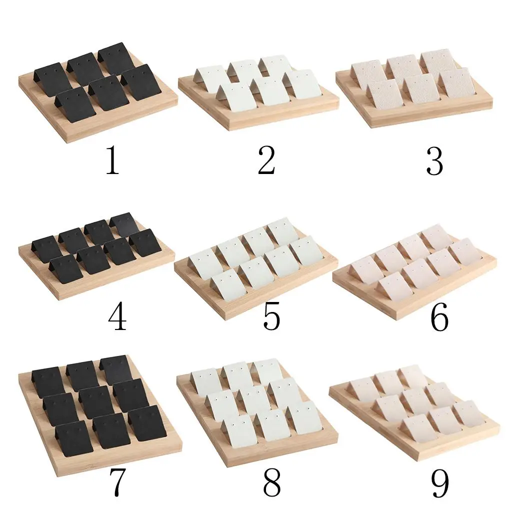 Bamboo Earring Holder Display Stand Jewelry Accessories Organizer with Card Tray for Counter and Shop