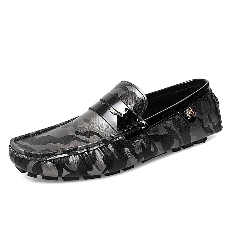 Camouflage Penny Loafers Men Big Size 35-48 Luxury Gold Silver Moccasins Men Slip on Flats Lazy Shoes Men Leather Casual Shoes