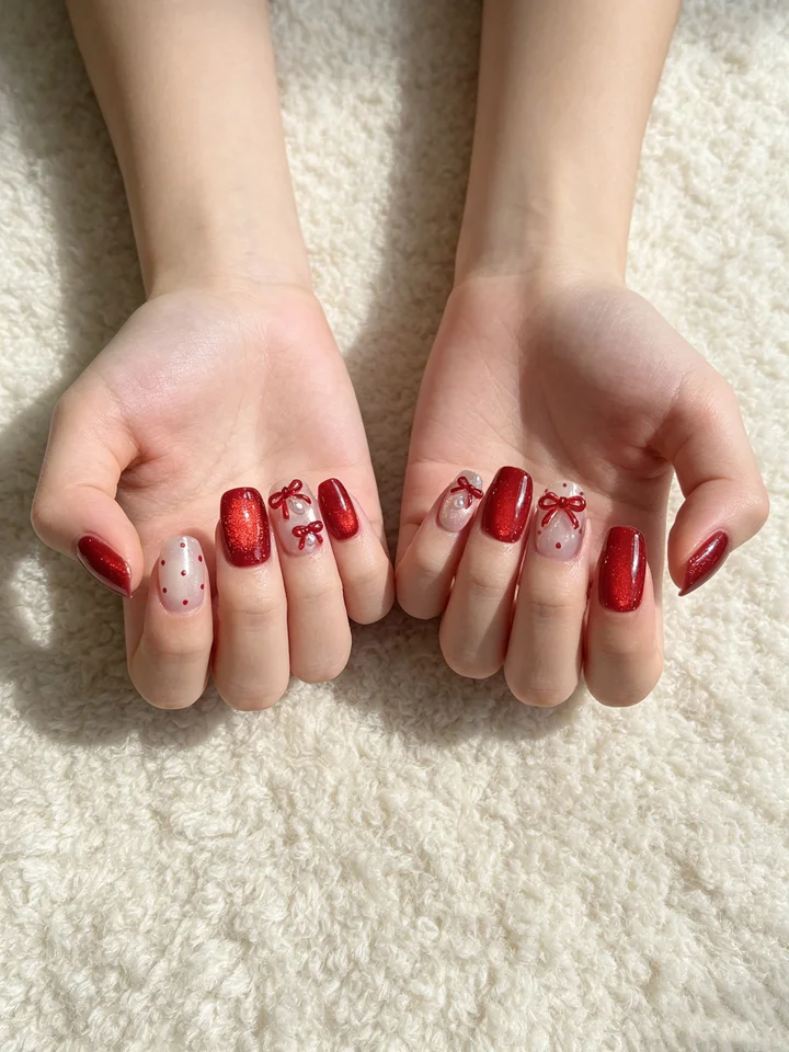 XMSJ 10 piezas puramente hechas a mano rojo ojo de gato moño 3D lunares desmontables 3