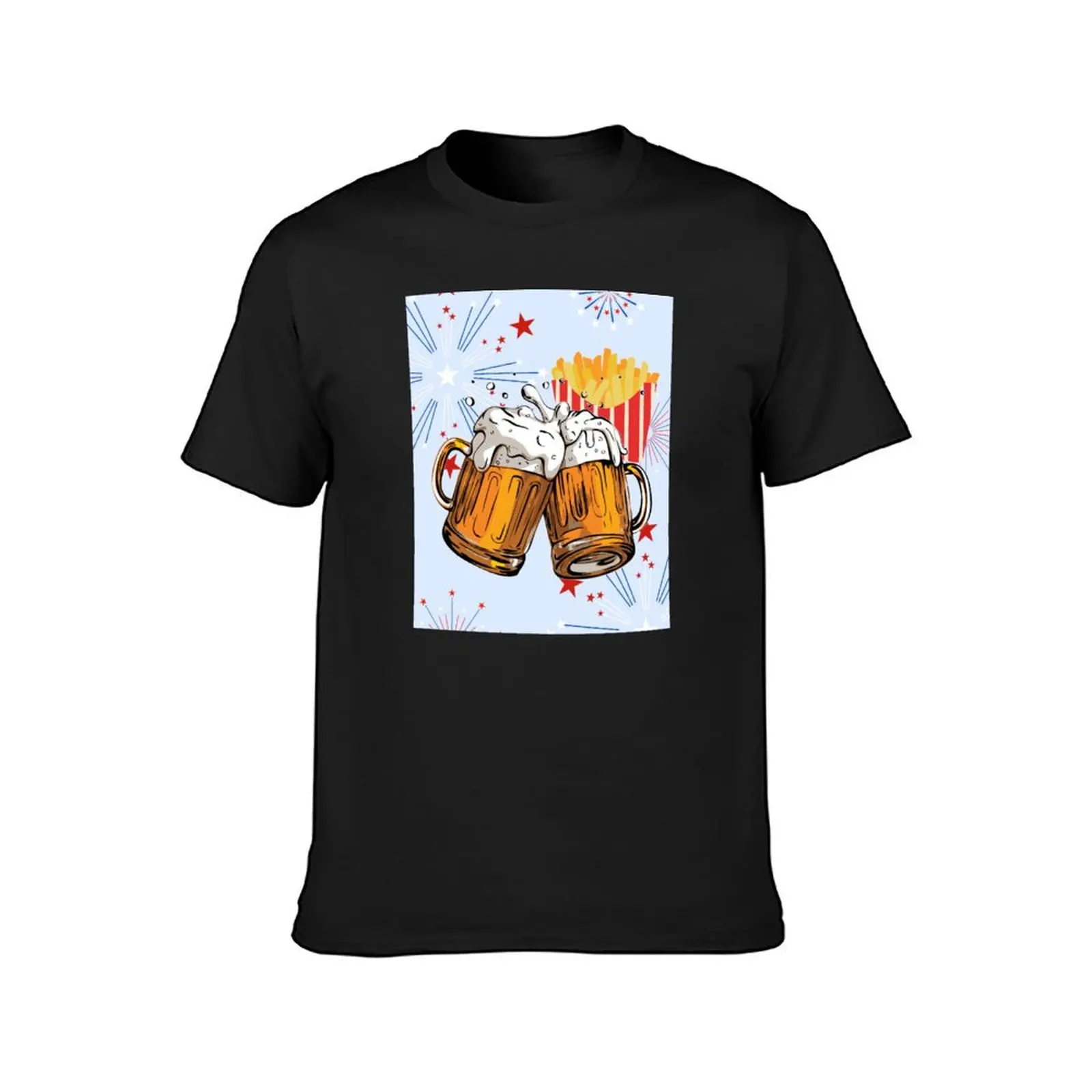 Fireworks Beer French Fries Summer T-Shirt oversizeds blacks designer t shirt men