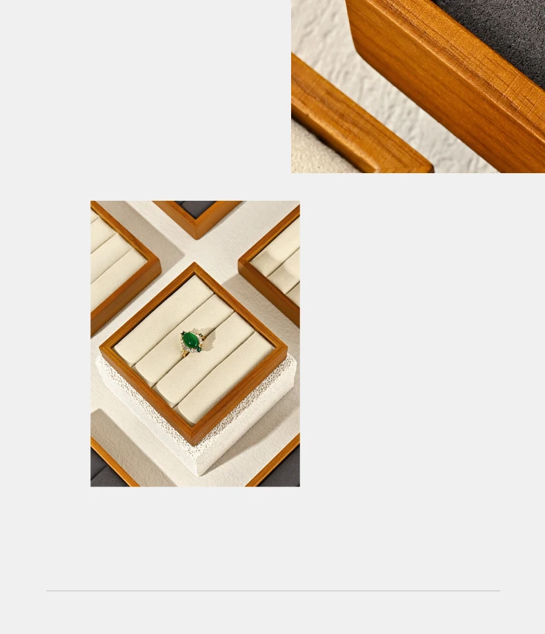 Oirlv Holzring-Präsentationsplatte Schmuckständer Grau Beige Ringhalter Schmuck-Aufbewahrungsorganizer Fotografie-Requisiten – Detail 3