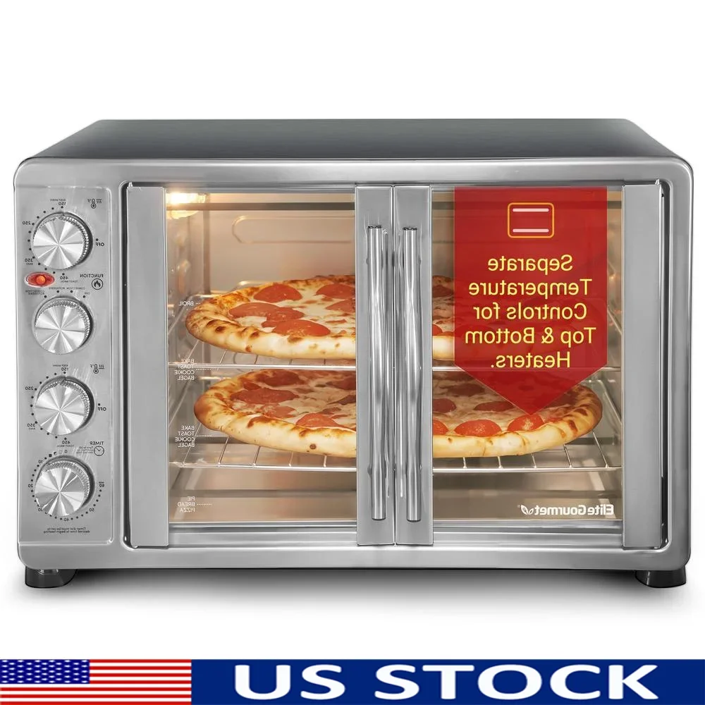 Forno a convezione per porta francese 47,5 Qt 18 fette Cottura alla griglia Toast Girarrosto Timer 4 manopole di controllo Acciaio inossidabile Facile da pulire