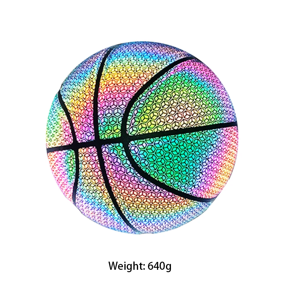 1pc 7 Size Colorful Basketball Creative Holographic Reflective PU Leather Night Glowing Basketball Luminous Ball