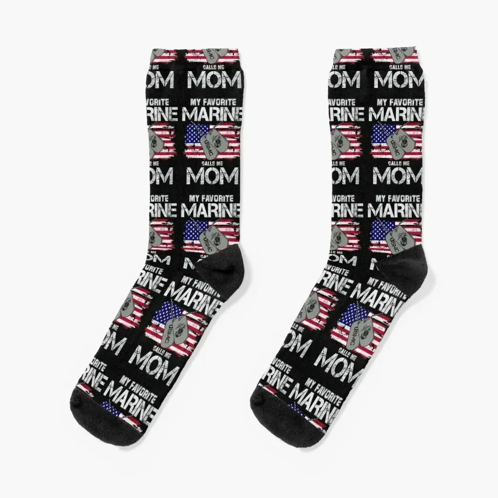 Marine Mom Gift, My Favorite Marine Calls Me Mom, Military Mother Socks Non-slip Running Socks For Women Men's