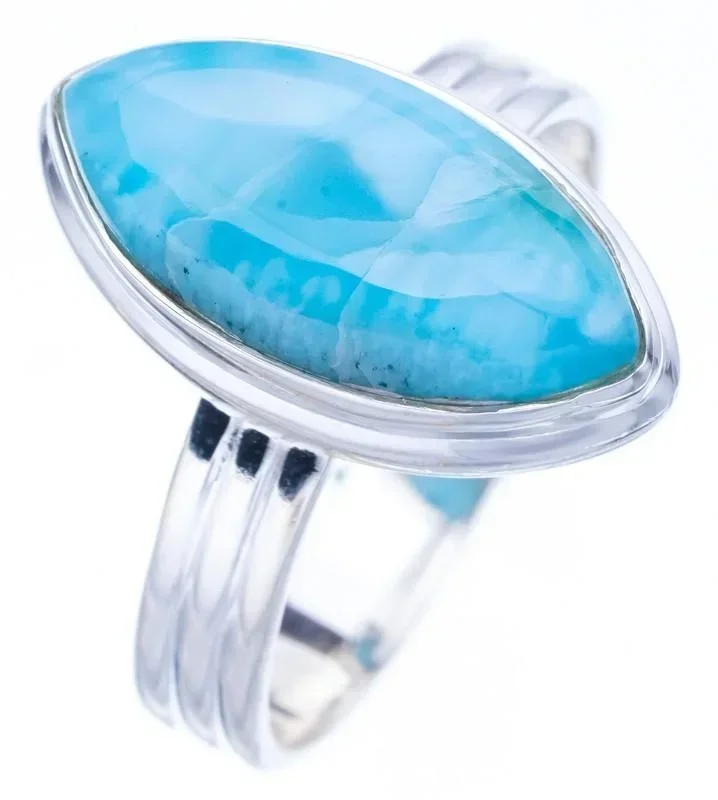 

Кольцо StarGems из стерлингового серебра 925 пробы с натуральным ларимаром ручной работы 10 F1535