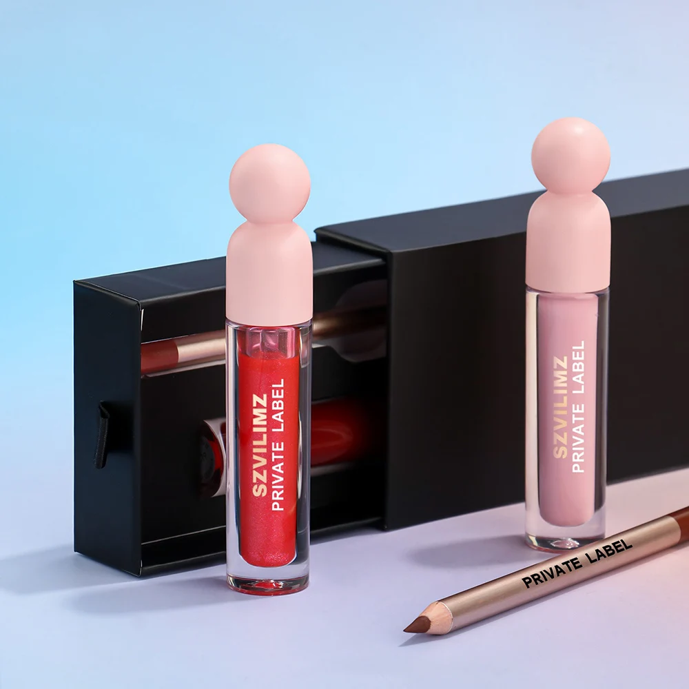 58-color Lip Gloss Kit Private Label 12colors Lipliner Non-stick Long-lasting Waterproof Pink Lid Custom Logo Makeup Wholesale