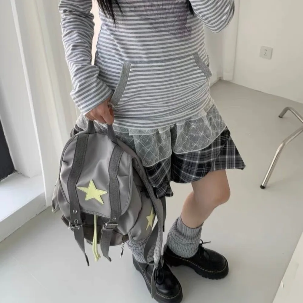 

Cartoon Large Capacity Lucky Star Backpack Korean Style Y2K Drawstring Schoolbag Nylon Multi-pocket Hiking Camping Bag Students