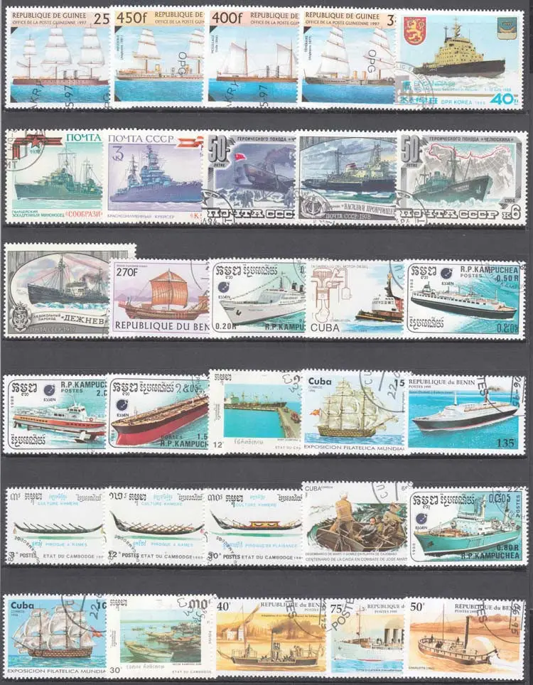 100 PCS/Lot Warship/Sailing Boat Topic Stamps World Original Postage Stamp with Postmark Good Condition Collection No Repeat