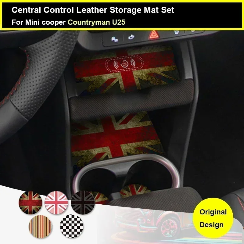 6Pcs For Mini Countryman U25 2024 2025 Leather Car Door Groove Mat Slot Cup Holder Pad Anti-slip Decoration Cover