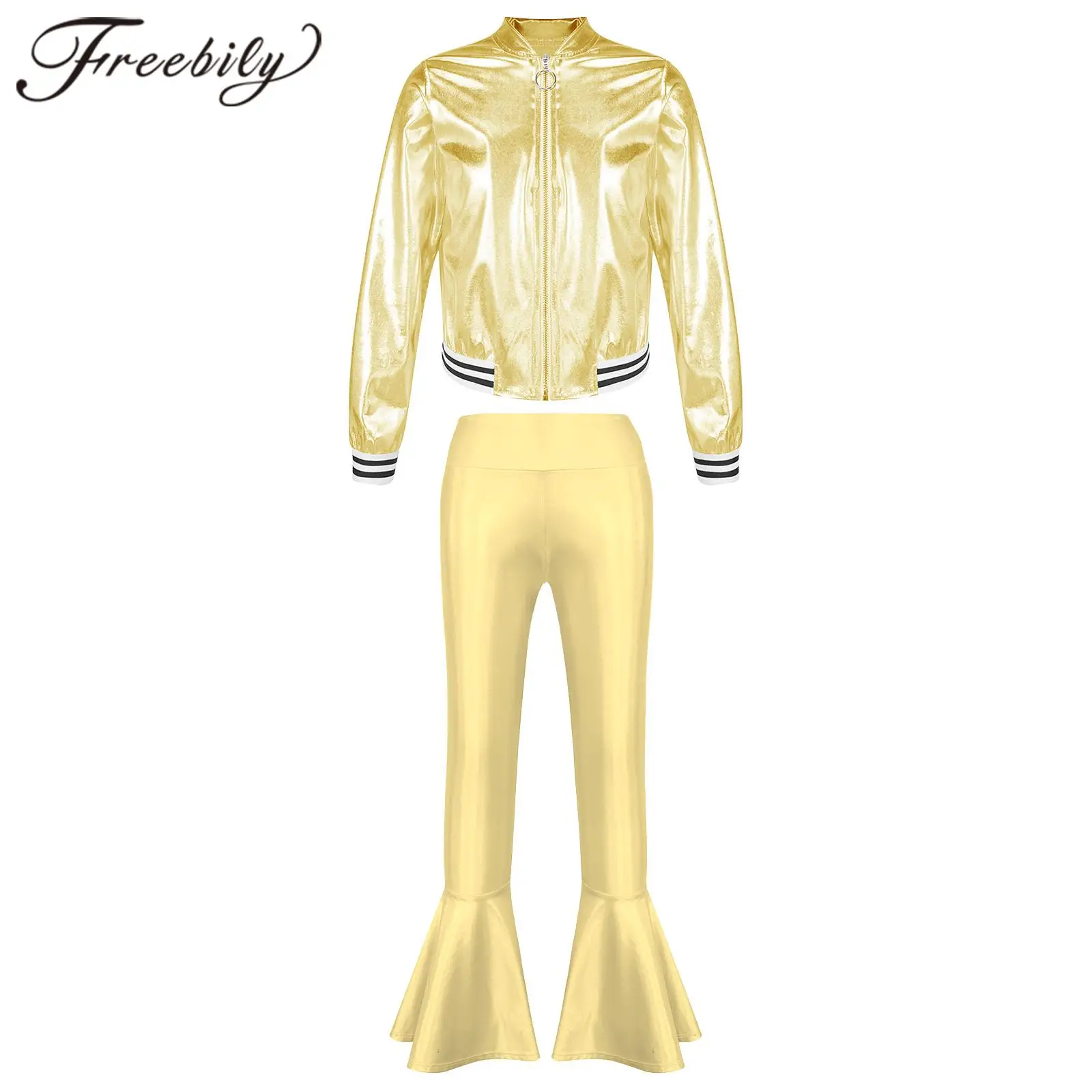 2pcs Kids Hiphop Jazz Dance Costume Fashion Shiny Dancewear Girls Streetwear Children Clothes Sets for Performance Party Dressy