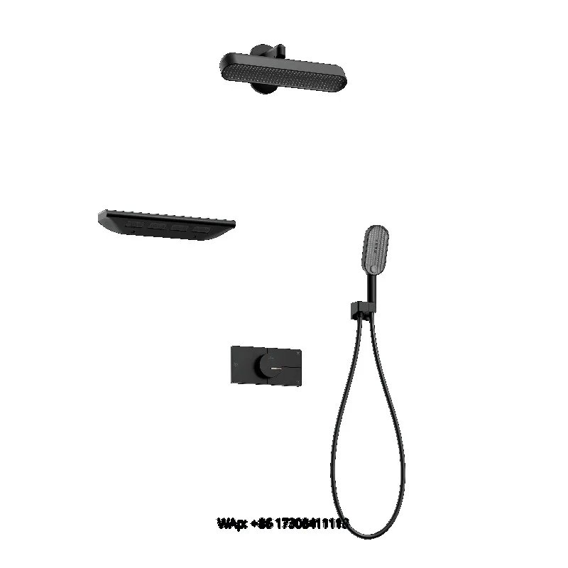 Wall Mounted Bathroom Rain Waterfall Shower Faucet Set Concealed Chrome Shower System Made of Durable Copper