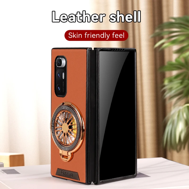 

Luxury Leather Metal Texture Soft Phone Case Shell for Xiaomi Mix Fold Protection Case Shockproof Back Cover Cases with Holder