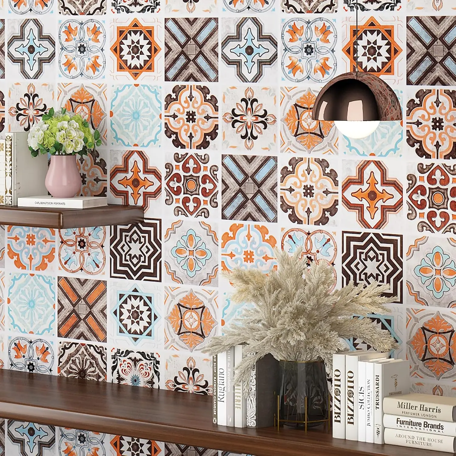 

Boho Contact Paper Peel and Stick Waterproof Wallpaper for Bathroom Shower Kitchen Backsplash Moroccan Tiles