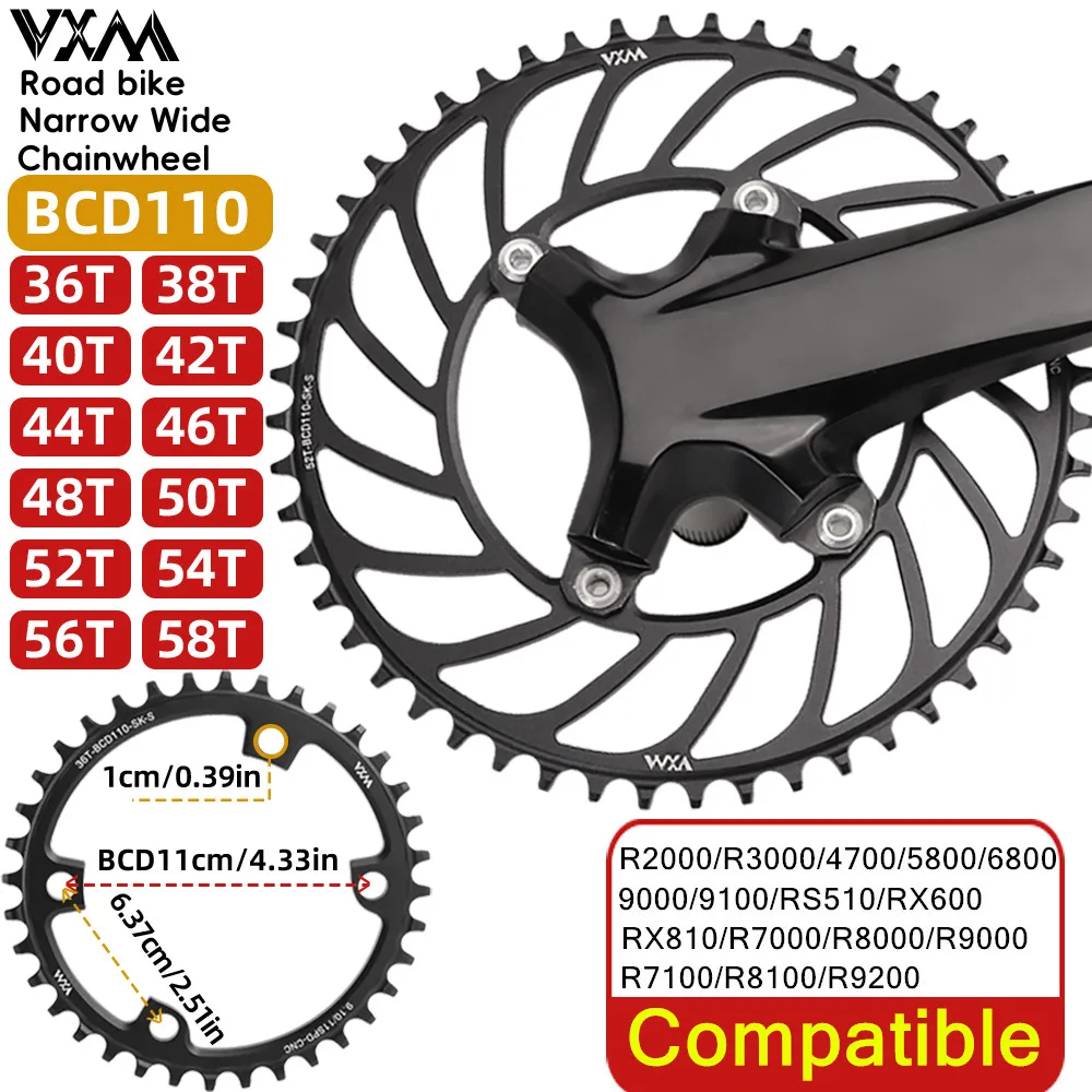 VXM Rennrad-Kurbelgarnitur 110BCD mit 4-Klauen-Kettenblatt, Narrow-Wide-Kettenrad 36-52T für R7000 R8000 R9100 R9000 4700 5800 6800 R7100/R8100