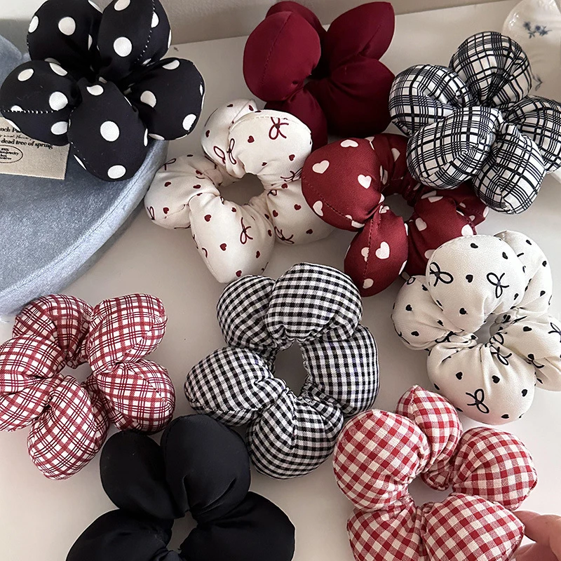 Creative Sweet Small Flower Scrunches For Women Girls Trendy Versatile Elastic Love Bow Check Hair Bands Hair Accessories Gifts