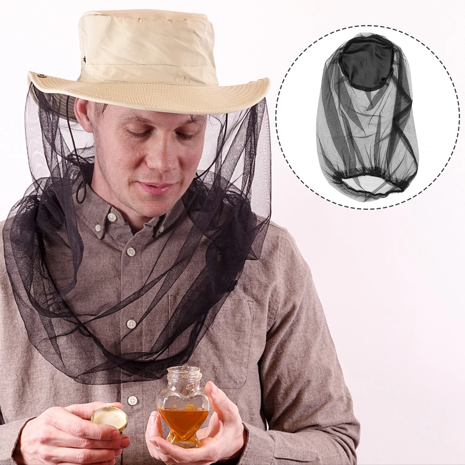 

2pcs Mosquito Proof Mesh Hat For Beekeeping Fishing Hiking Travel Protective Gauze Outdoor Head Cover Lightweight Foldable