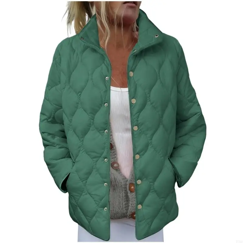 

77HE Womens Quilted Lightweight Button Down Stand Collar Puffer Coats Padded Outwear with Pockets