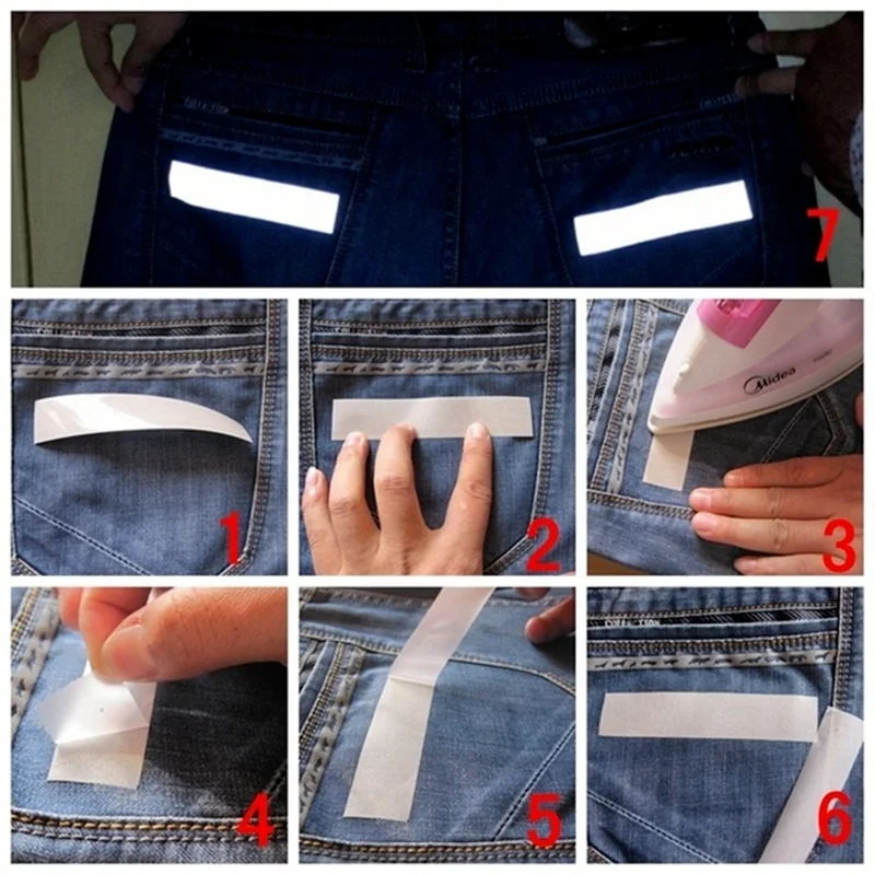 Tira adhesiva reflectante de 5M, película de transferencia de calor de alta reflexión, bolsas de ropa DIY, cinta reflectante de transferencia de