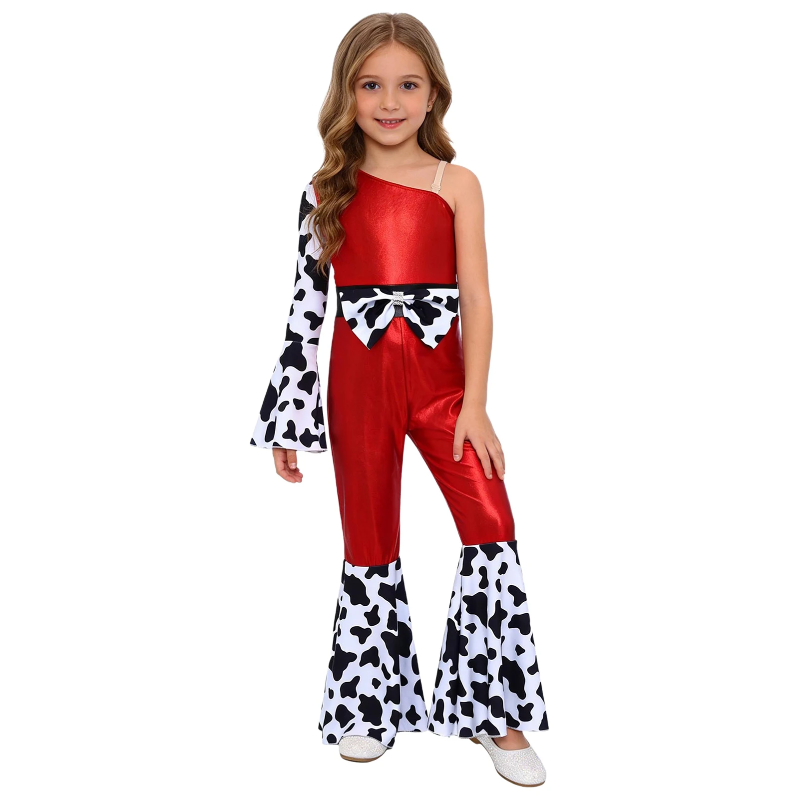 

Halloween Party Western Cowgirl Hippies Role Play Performance Costumes Metallic Long Sleeve Cow Print Fashion Dance Jumpsuits