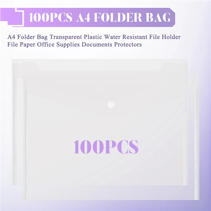 Altamente recomendado-100 Uds. Bolsa de carpetas A4 plástico transparente resistente al agua archivador papel suministros de oficina documentos Pro