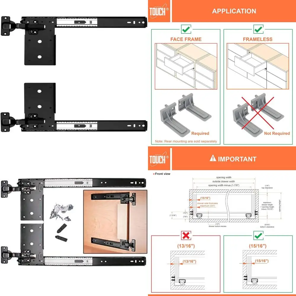 

Self-Closing Pivot Door Slide Hardware Kit, 14 1/8 Inches, Black, Inset Application for Smooth Door Operation