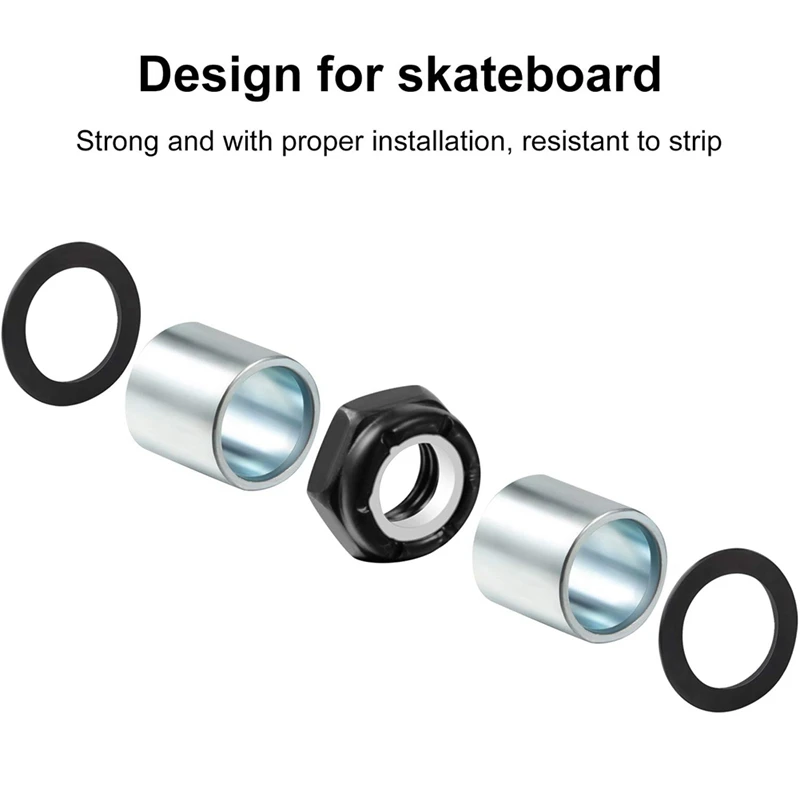 B48B-56Pcs Skateboard Truck Hardware Kit Skateboard Spacers Longboard Axle Nuts Skateboard Accessories
