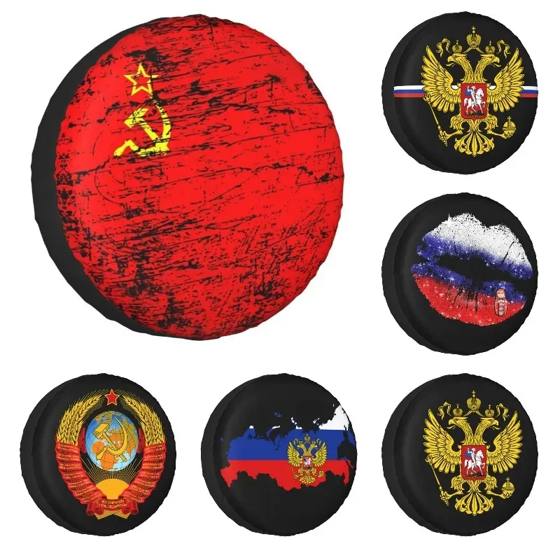 Soviet Union USSR Russia Flag Spare Tire Cover for Toyota Land Cruiser Prado Jeep SUV CCCP Car Wheel Covers 14