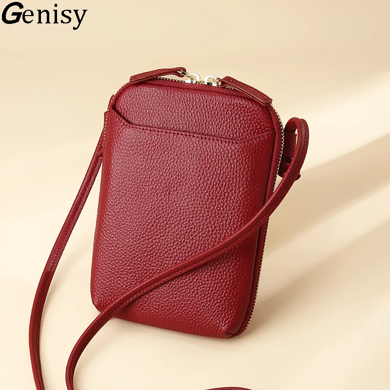 Brand Mini Shoulder Bags for Women\'s Genuine Leather Zipper Crossbody Handbag Fashion Phone Purse Ladies Small Bag with Keyring