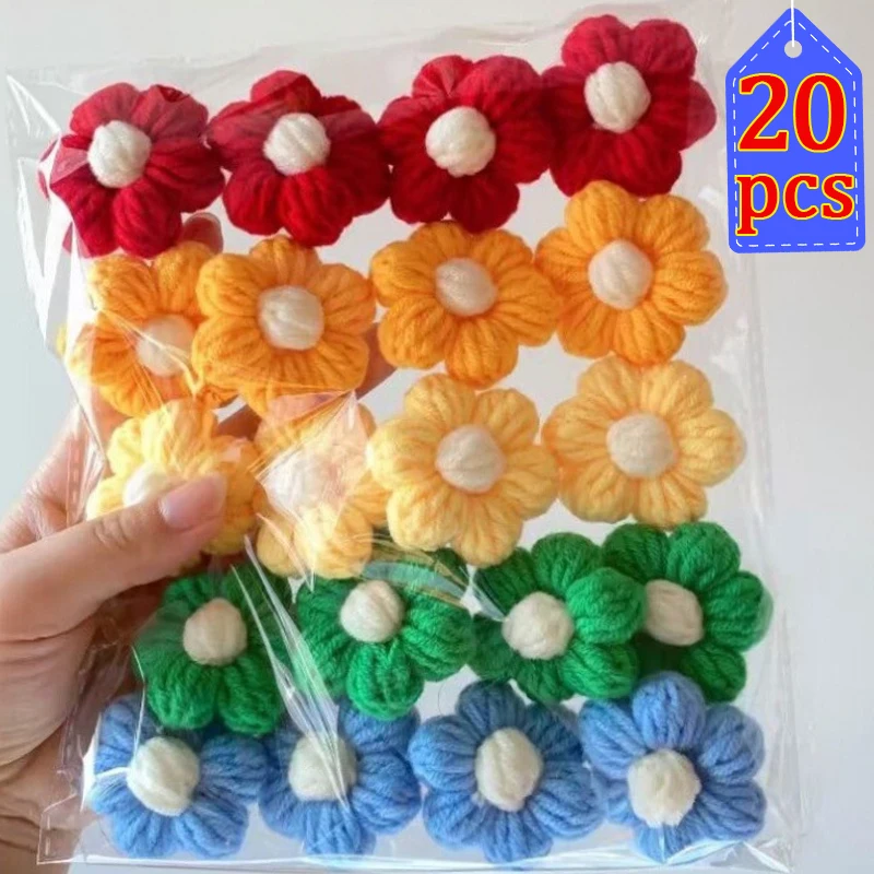 5-20Pcs 3.5cm Knitted Flower Applique for DIY Clothes Shoes Crafts Sewing Supplies Patches Headwear Hair Clip Decor Accessories