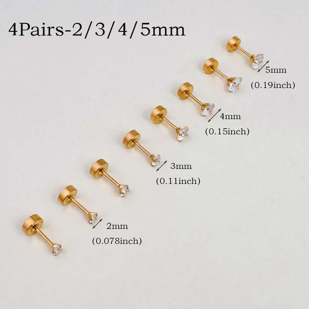 6pc Stainless Steel Flat Back Screw Studs Earrings Set, Women