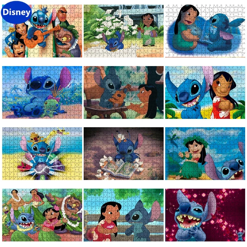 Stitch 300/500/1000 piezas de madera de dibujos animados de Disney juego de rompecabezas hecho a mano, decoración de regalo de vacaciones preferida