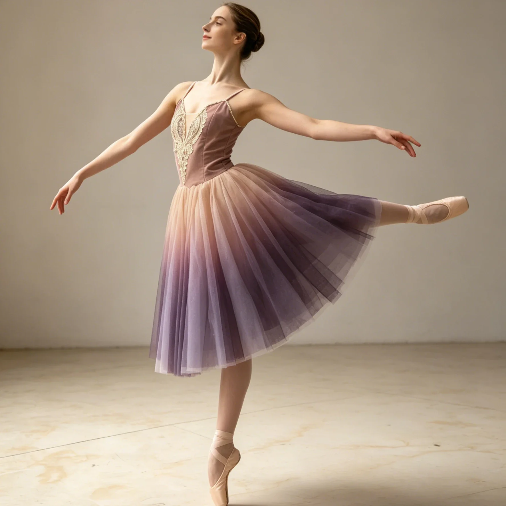 Professional Romantic Tutu Long Ballet Dress Embroidery Gradient Color Mesh Ballerina Party Dress Children Ballet Dance Costumes
