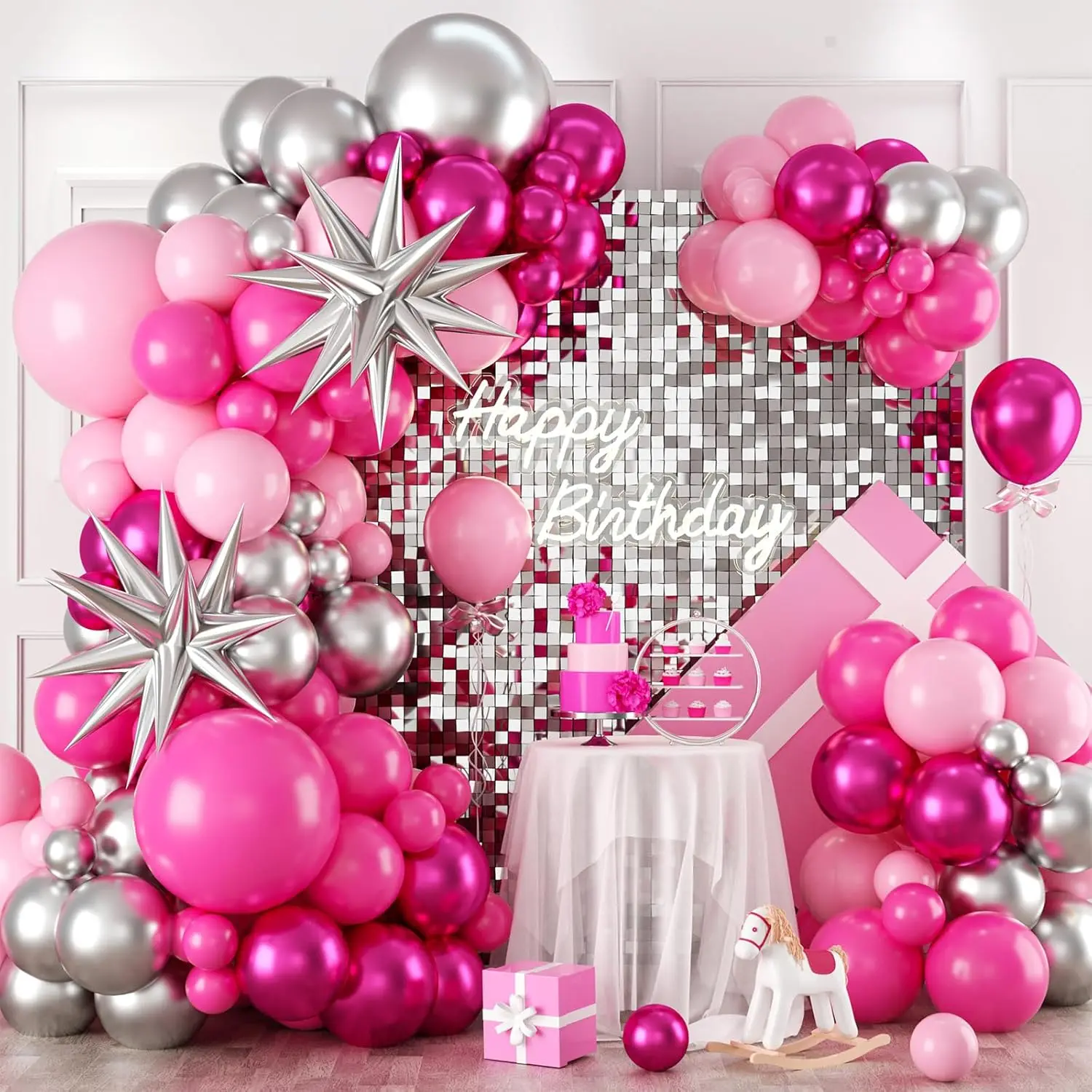 113 unids/set Kit de arco de globos de plata y rosa, globos metálicos plateados, decoraciones para fiesta temática de princesa bebé, cumpleaños, Baby Shower