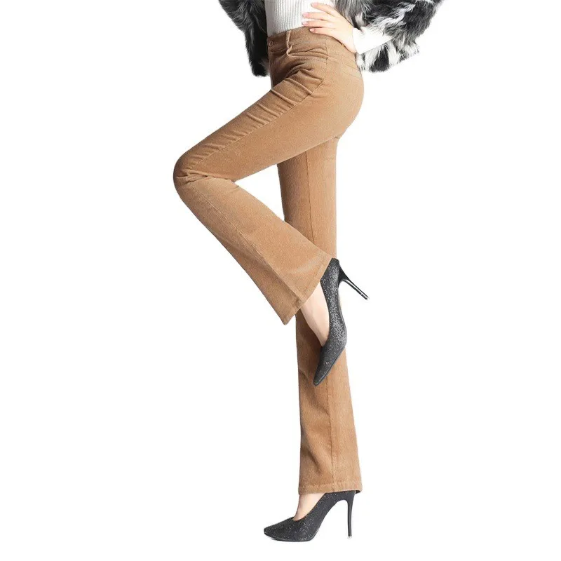 Pantaloni da donna in velluto a coste Thiened Autunno Inverno New Sle pantaloni casual svasati a vita media alta plus Size Pantaloni lunghi da donna