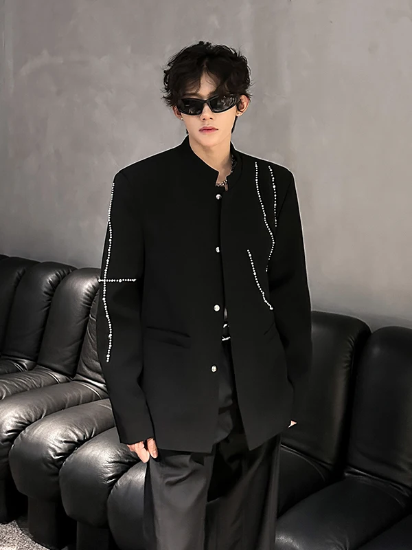 

TANGZ STUDIO Men's Casual New Chinese Sle Tailored Jaet Stand Collar Bead Embellied Autumn Faionable Streetwear